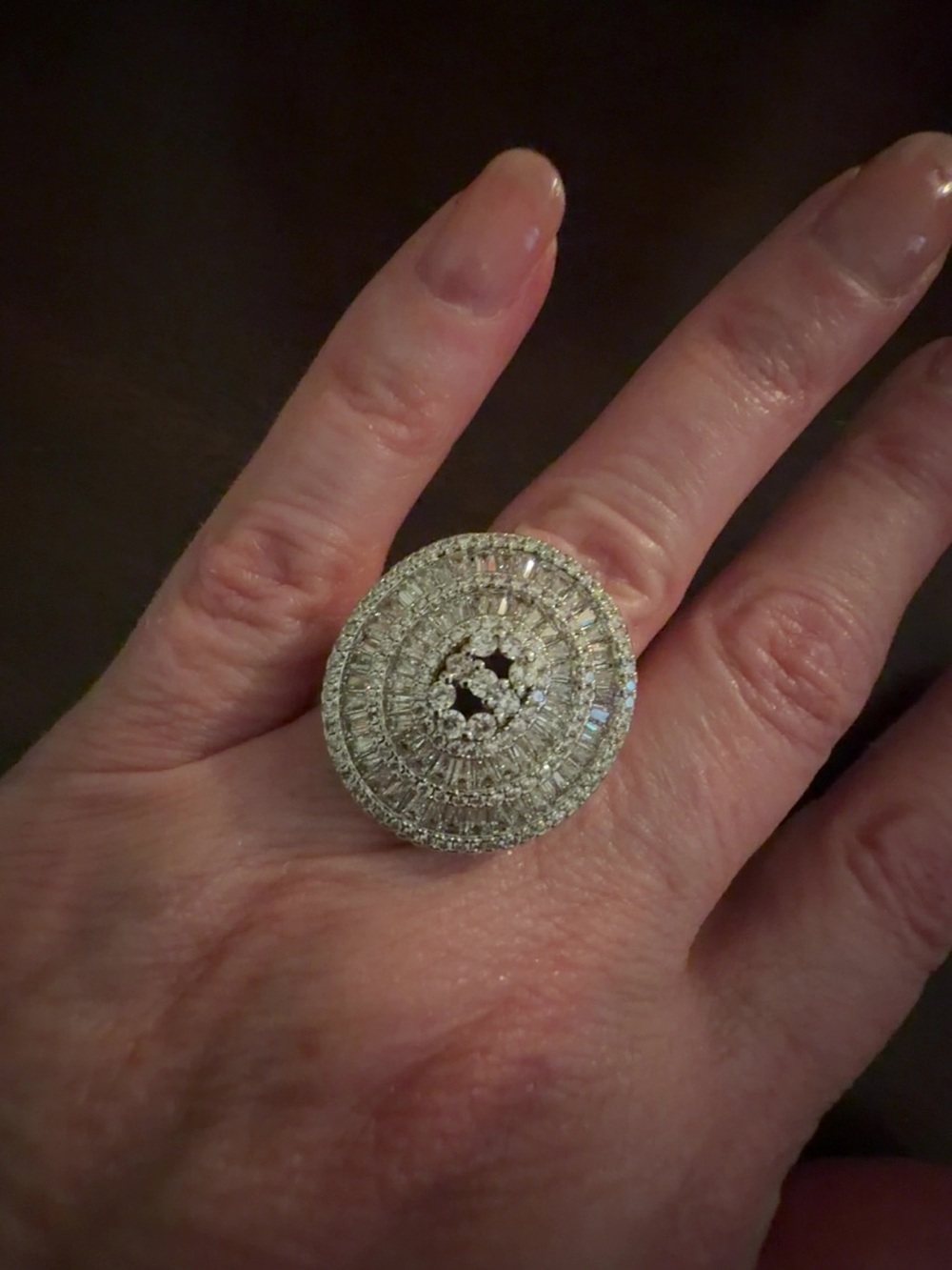 Silver-Tone Pavé Halo Cocktail Ring - White Crystal